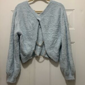 NWT Zara backless jeweled blue sweater